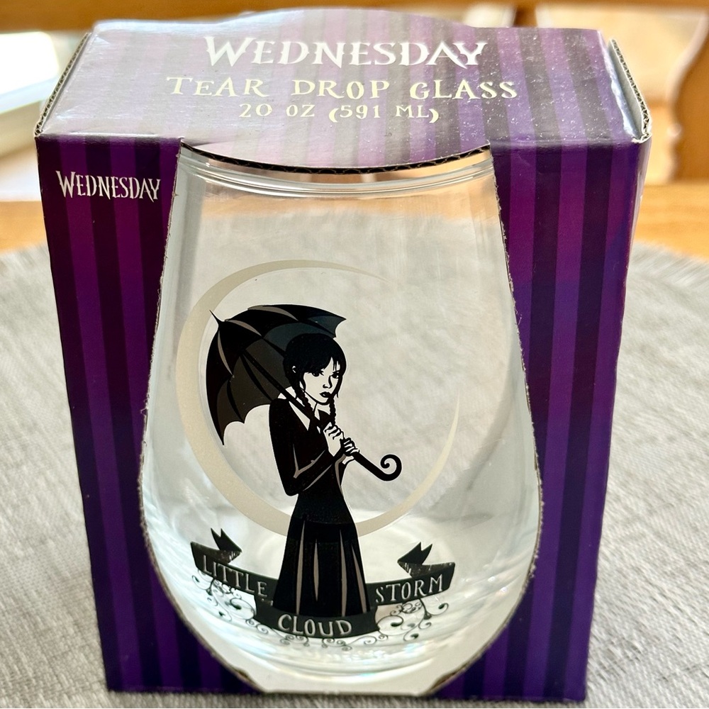 Wednesday Addams LITTLE STORM CLOUD 20oz Tear Drop Wine Glass NEW!!
